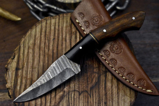 7" Twist Damascus Skinner Knife with Walnut Wood Handle – Handmade Hunting Gift Knife