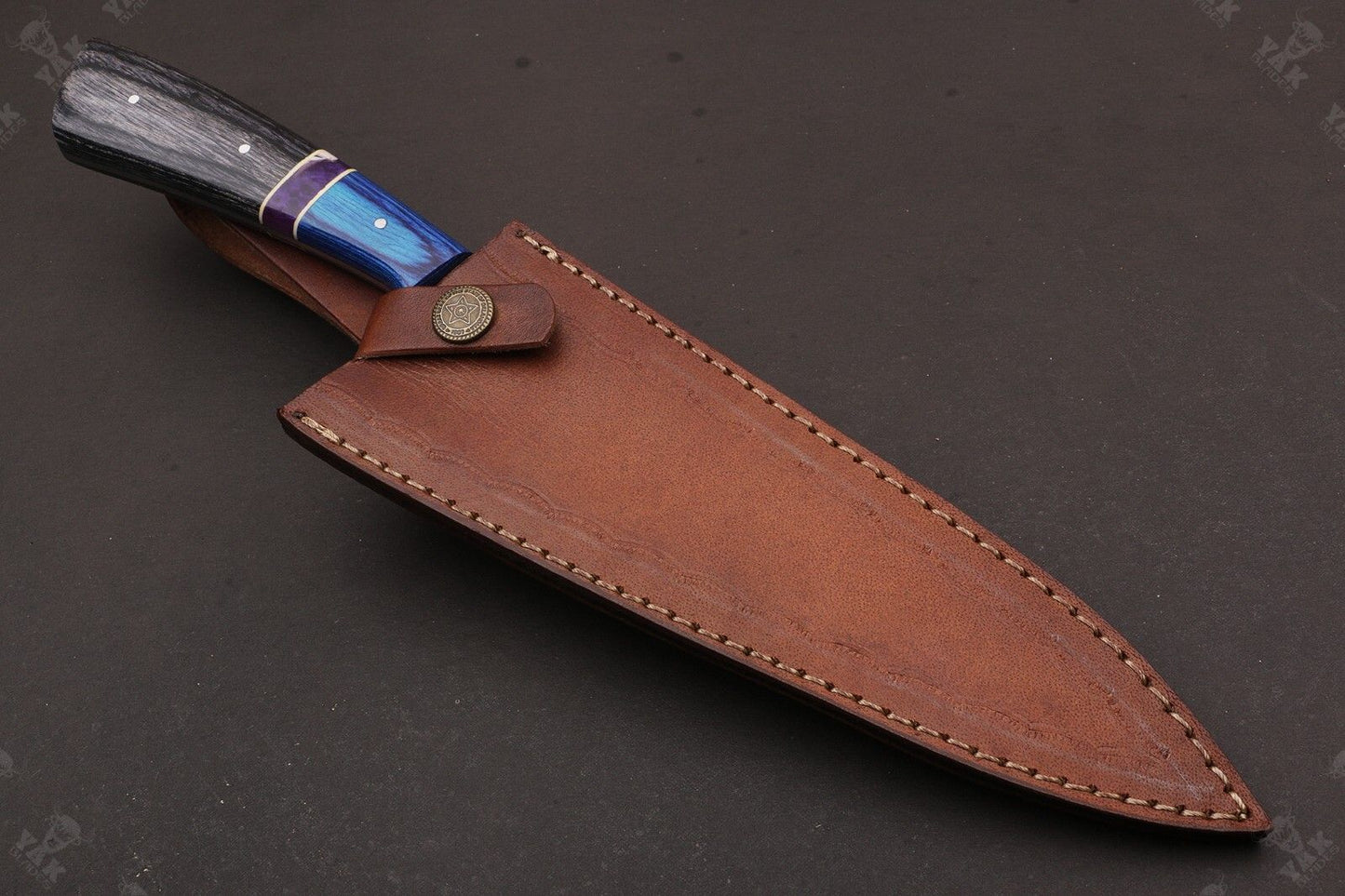 13” Fire Storm Handmade Damascus Steel Chef Knife – Resin Handle with Brass Pins – Made in Pakistan