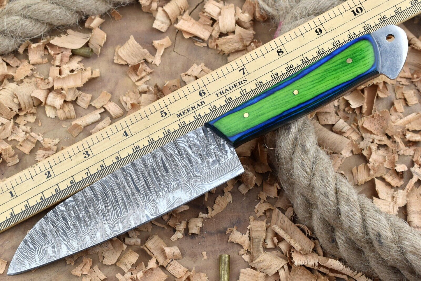 Damascus Steel Kitchen Chef Knife – Blue & Green Dollar Thappa Handle
