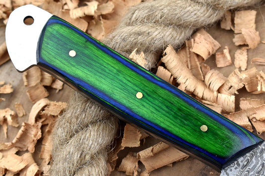 Damascus Steel Kitchen Chef Knife – Blue & Green Dollar Thappa Handle