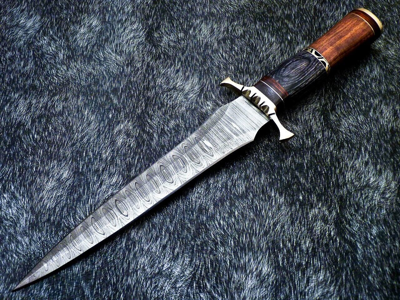 Custom Hand Forged Damascus Steel 13" Dagger Hunting Bowie Knife | Natural Wood Handle