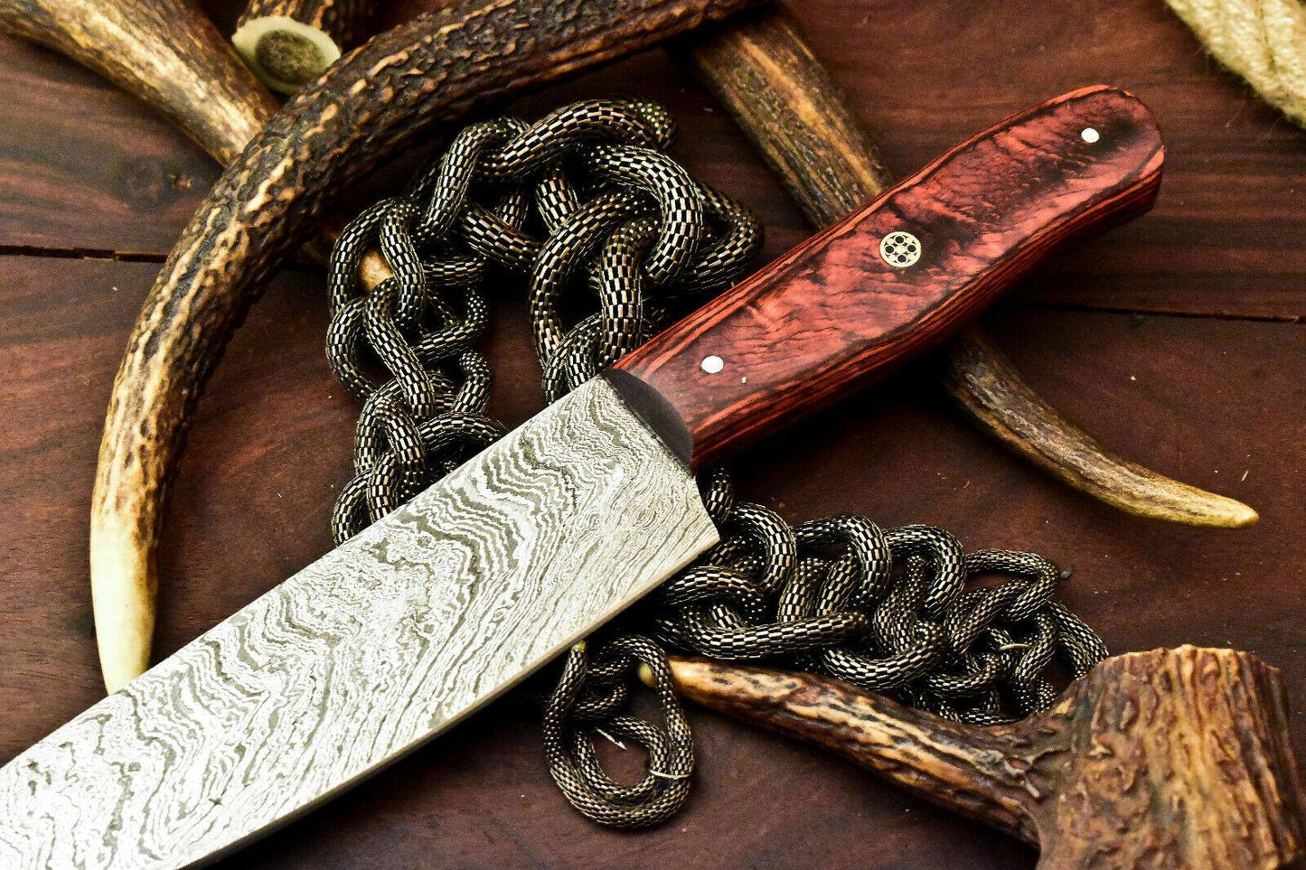 Custom Handmade Damascus Steel Chef Knife – Full Tang with Hardwood Handle