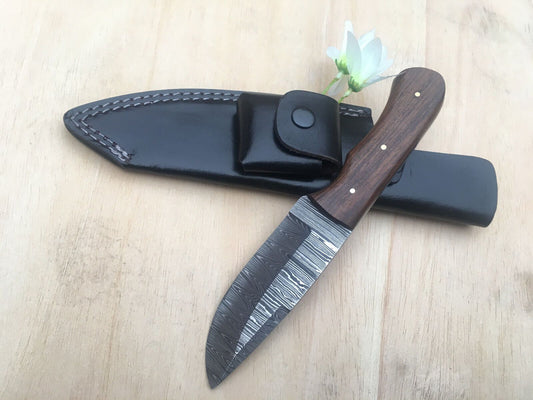 Heritage Forge Handmade Damascus Steel Bowie Knife with Wood Handle and Sheath