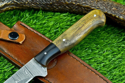 Forged Damascus Steel Fillet Knife – Handmade Kitchen Chef Knife with Resin & Natural Wood Handle, 11.5" Blade