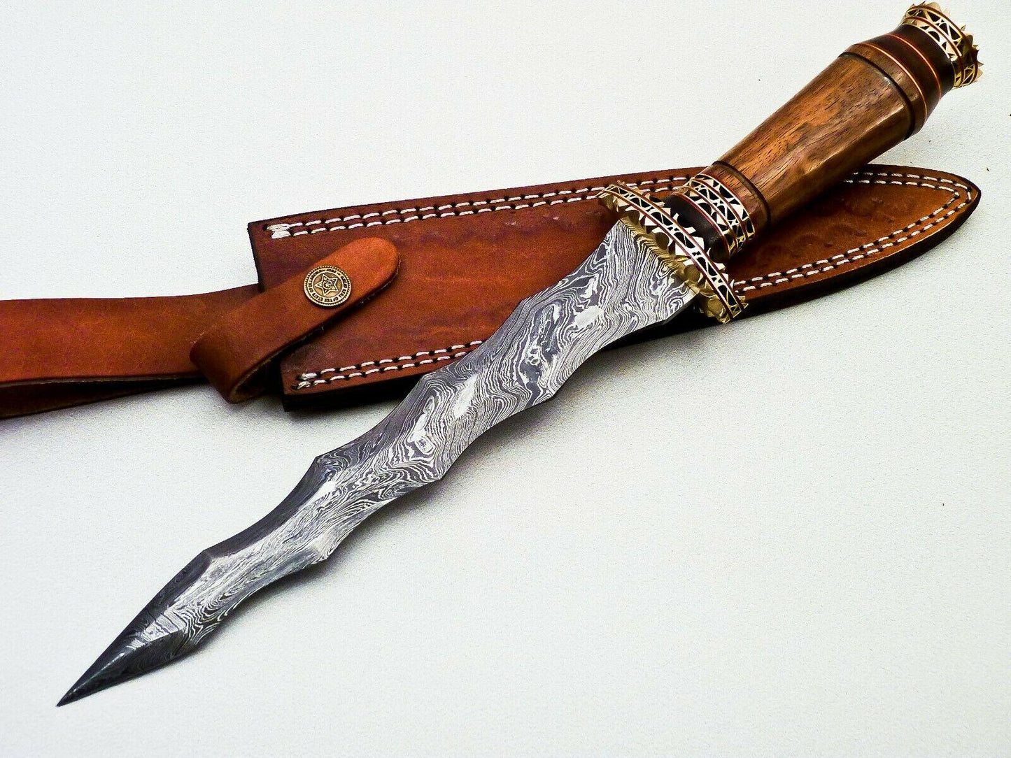 Heritage Forge 13.5" Damascus Steel Hunting Bowie Knife Rosewood Handle with Sheath
