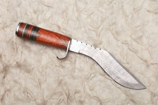 12" Damascus Kukri Bowie Knife with Wood Handle Survival Blade