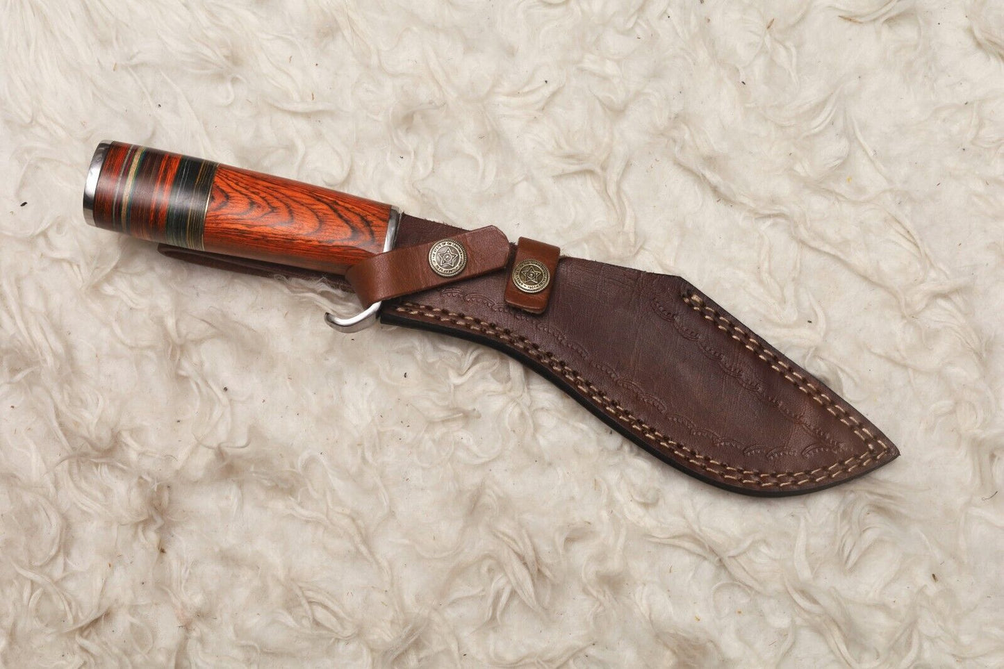12" Damascus Kukri Bowie Knife with Wood Handle Survival Blade