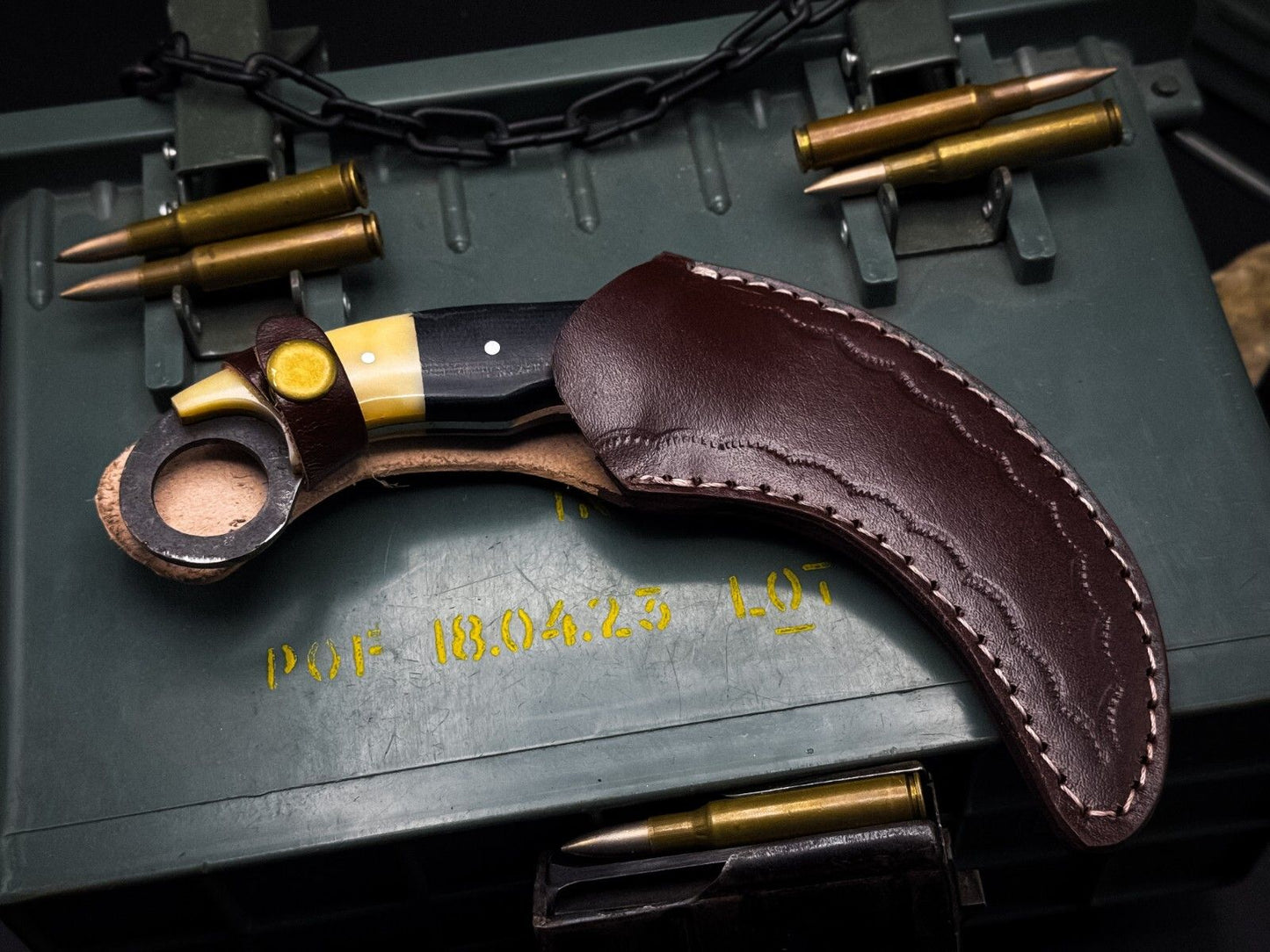 8” Damascus Karambit Knife Full Tang Damascus Steel Knife with Bone & Micarta Handle