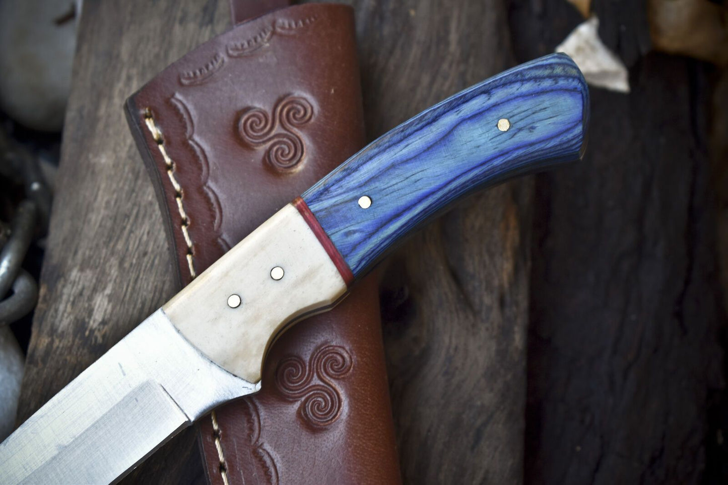 Handmade Skinner Knife AUS-8 Steel Hard Wood Handle Camping Closeout Hunting Knife