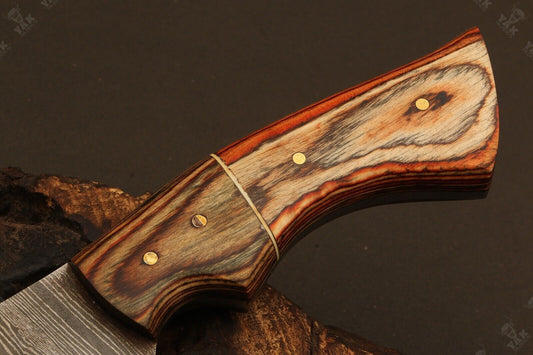 9" Handmade Damascus Steel Drop Point Bowie Knife – Natural Wood Handle