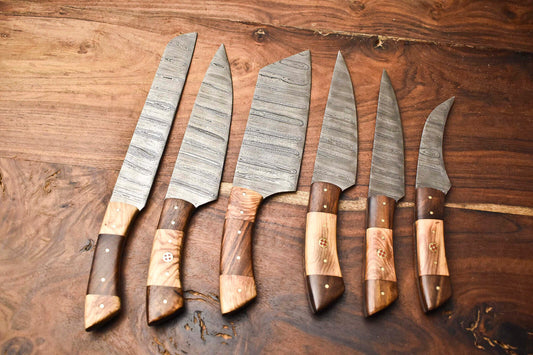 Exclusive 6-Piece Handmade Hammered Damascus Steel Chef Knife Set