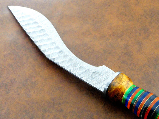 Handmade Damascus 13 Inch Kukri Hunting Bowie Knife Walnut Wood