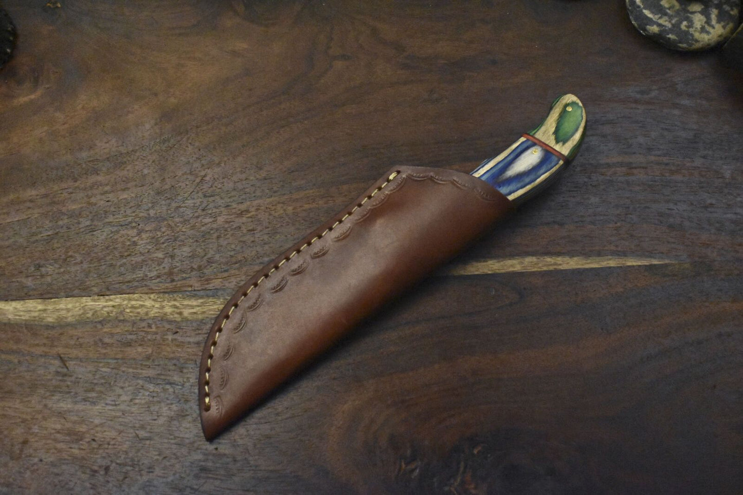 Hand Forged Skinner Knife – AUS-8 Steel, Hard Wood Handle with Wooden Bolster, 10" Hiking Knife