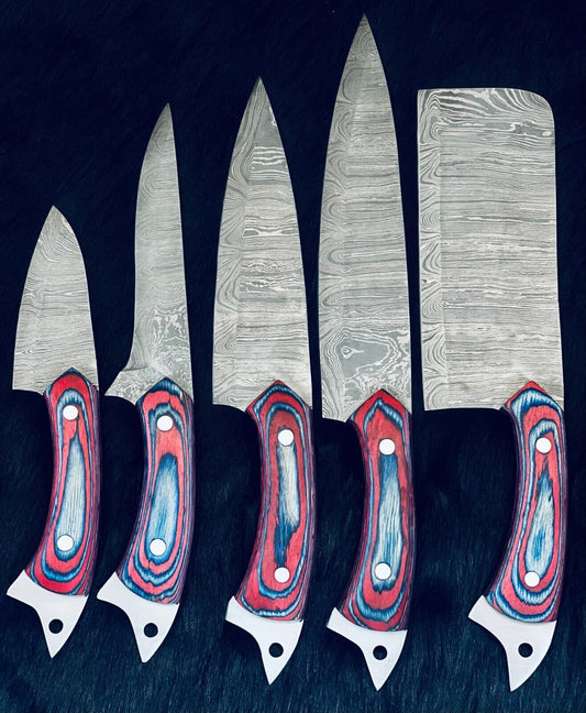 9" to 13" Custom Handmade Damascus Steel Chef Knife Set | Kitchen Knives