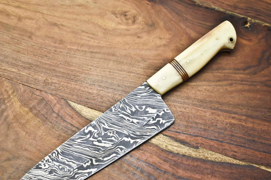 Unique Handmade Damascus Steel Chef Knife with Full Tang Design