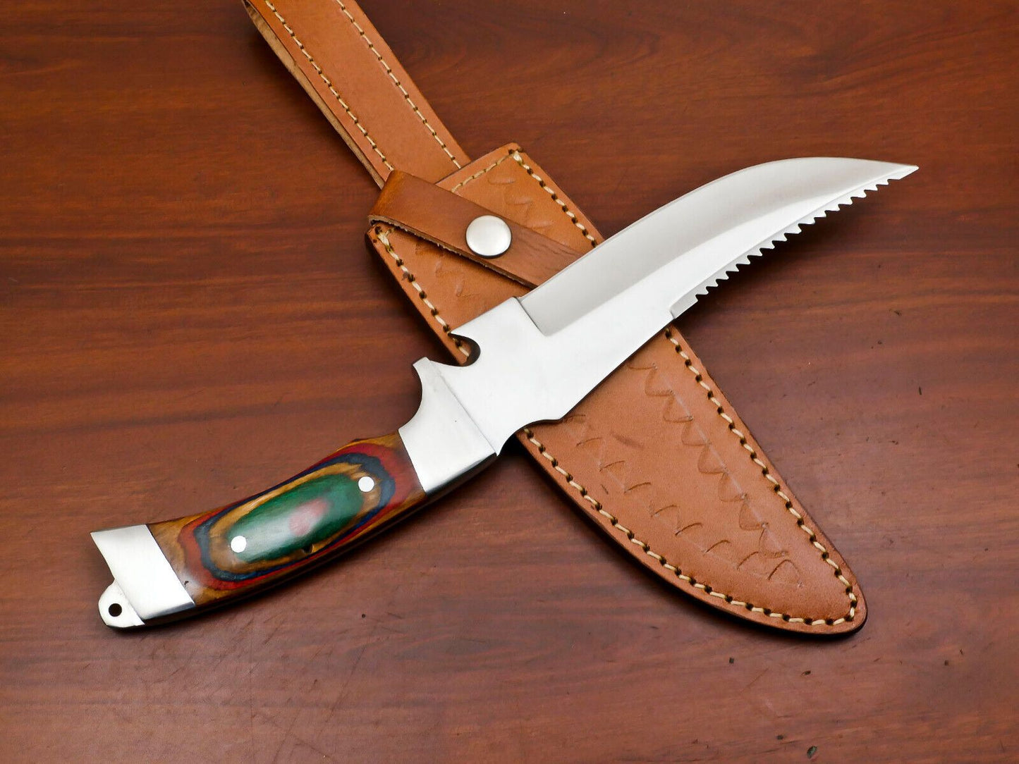 12-Inch Handmade D2 Steel Bowie Hunting Knife with Steel Guard – Full Tang