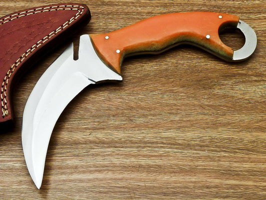 Custom Handmade D2 Tool Steel Karambit Fixed Blade Knife 10" With Corian Handle