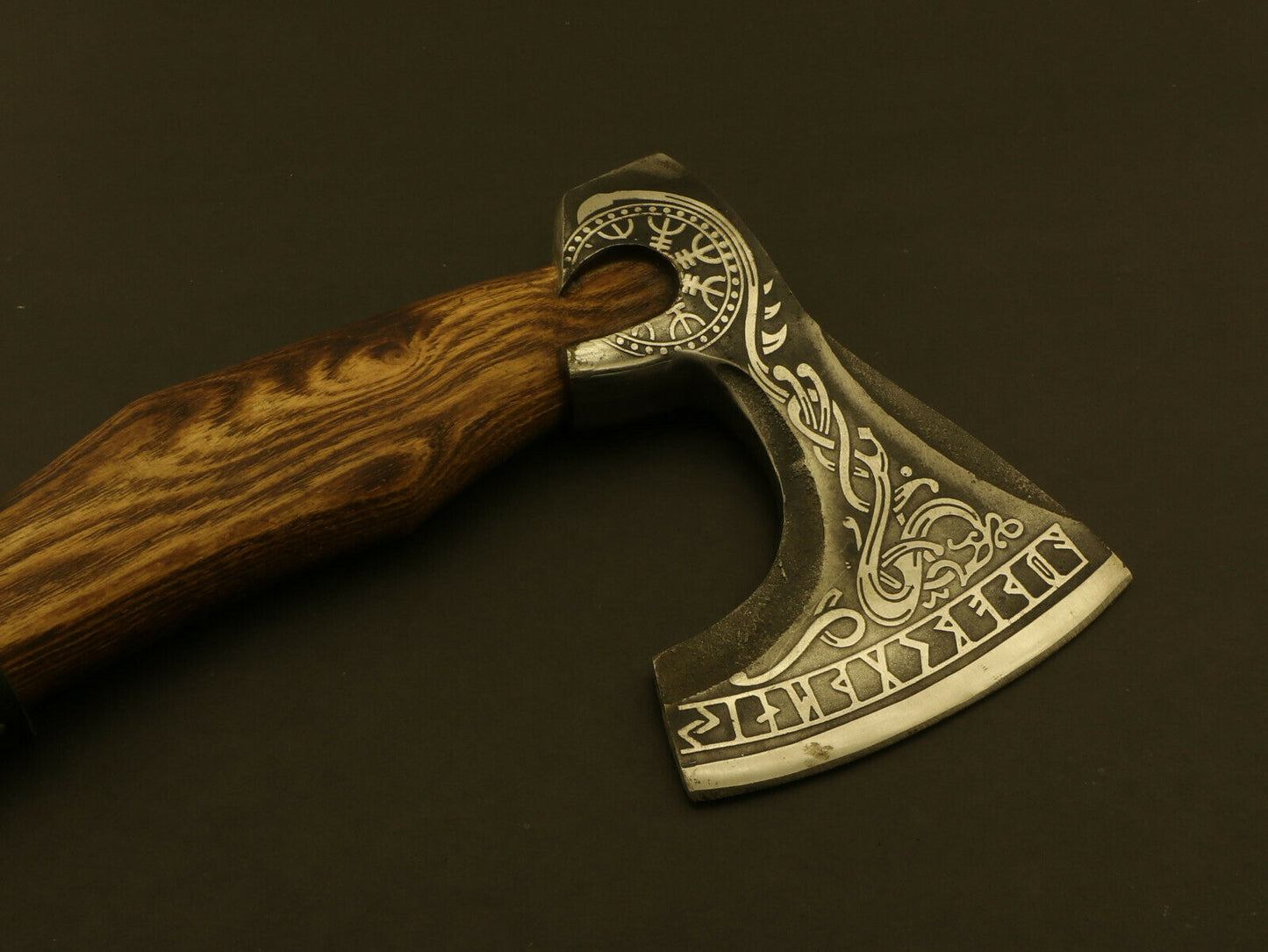 19 Inch Hand Forged Carbon Steel Viking Bearded Axe with Wooden Handle and Leather Sheath
