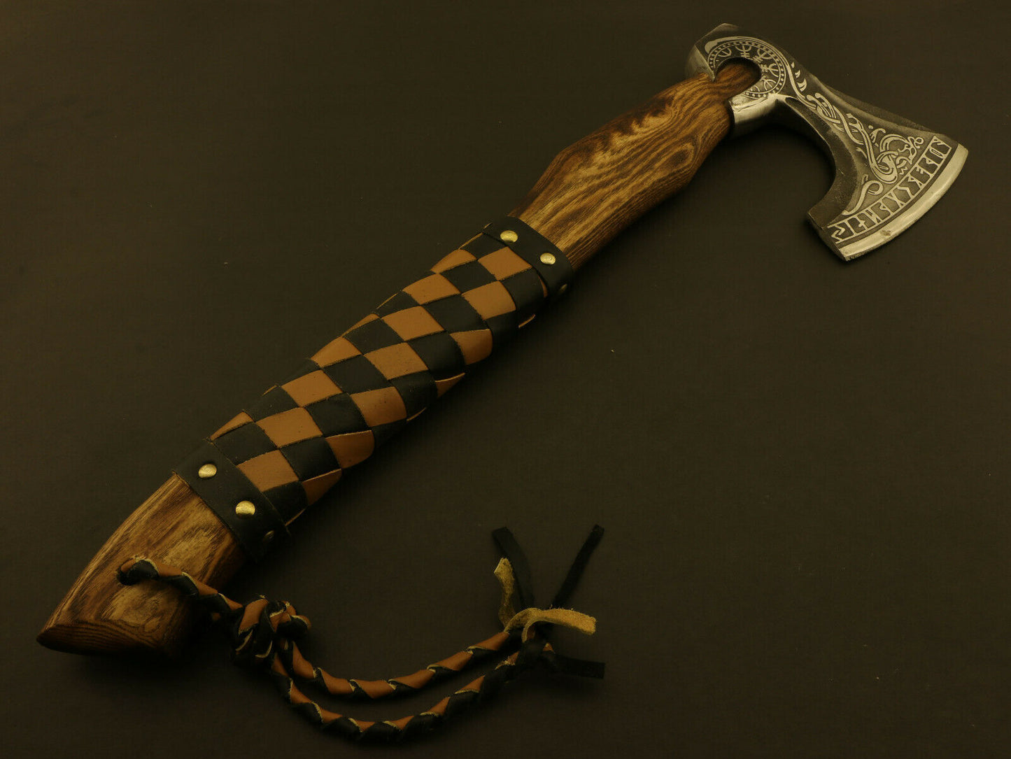 19 Inch Hand Forged Carbon Steel Viking Bearded Axe with Wooden Handle and Leather Sheath