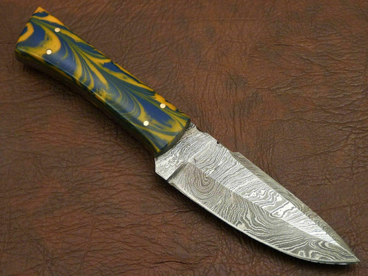 Handmade Damascus Fire Forged Full Tang Fixed Blade Knife | Resin Handle