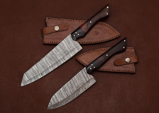 Custom Handmade Damascus 2 Kitchen Chefs Fillet Knives With Rose Wood Handle