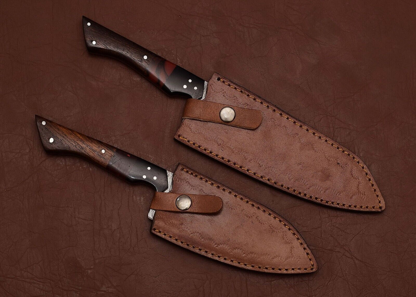 Custom Handmade Damascus 2 Kitchen Chefs Fillet Knives With Rose Wood Handle
