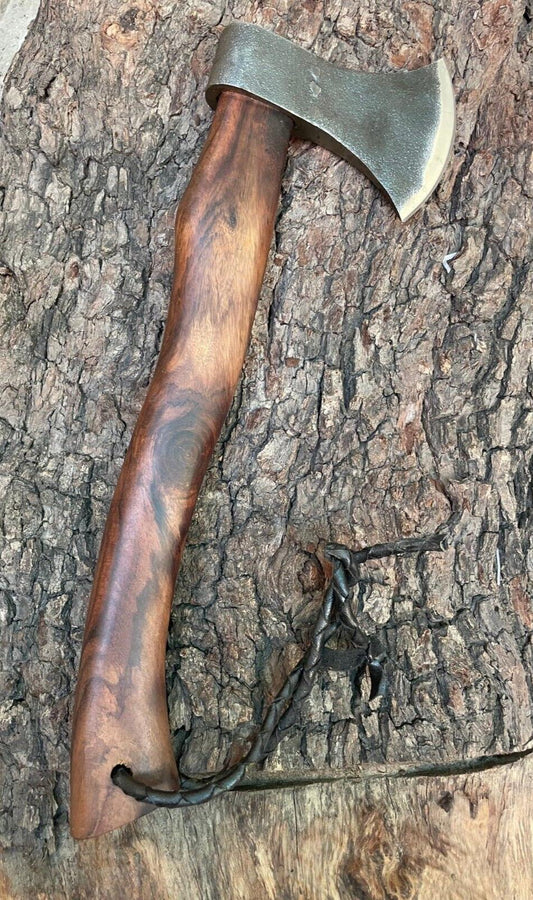 Custom Forged Viking Axe – Bushcraft, Camping, and Jungle Wood Cutting with Leather Cover