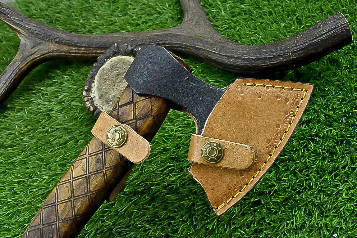 Handcrafted Carbon Steel Tomahawk Axe with Leather Sheath