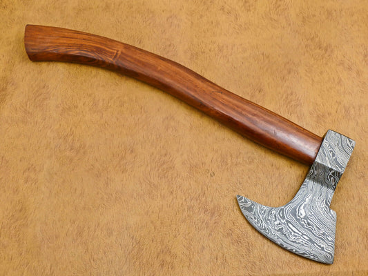 Handmade Forged Damascus Steel Tomahawk Hatchet Axe – 17 Inch Walnut Handle Custom Damascus Axe with Leather Sheath