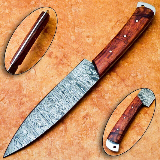 11" Professional Damascus Steel Chef Knife – Handmade Kitchen Knife with Natural Wood Handle