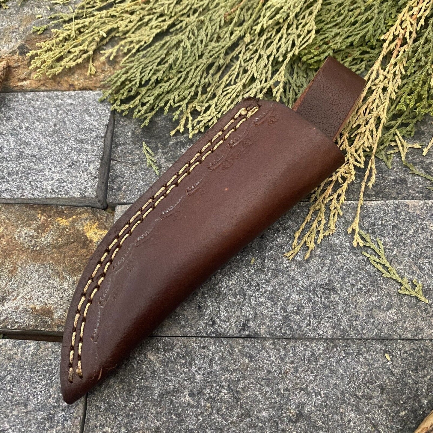 Handmade Damascus Gut Hook EDC Bowie Knife with Wood Handle