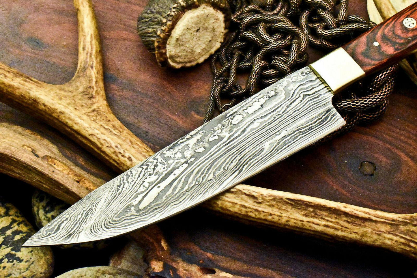 Handmade Damascus Steel Chef Kitchen Full Tang Knife 15.5" wood Handle