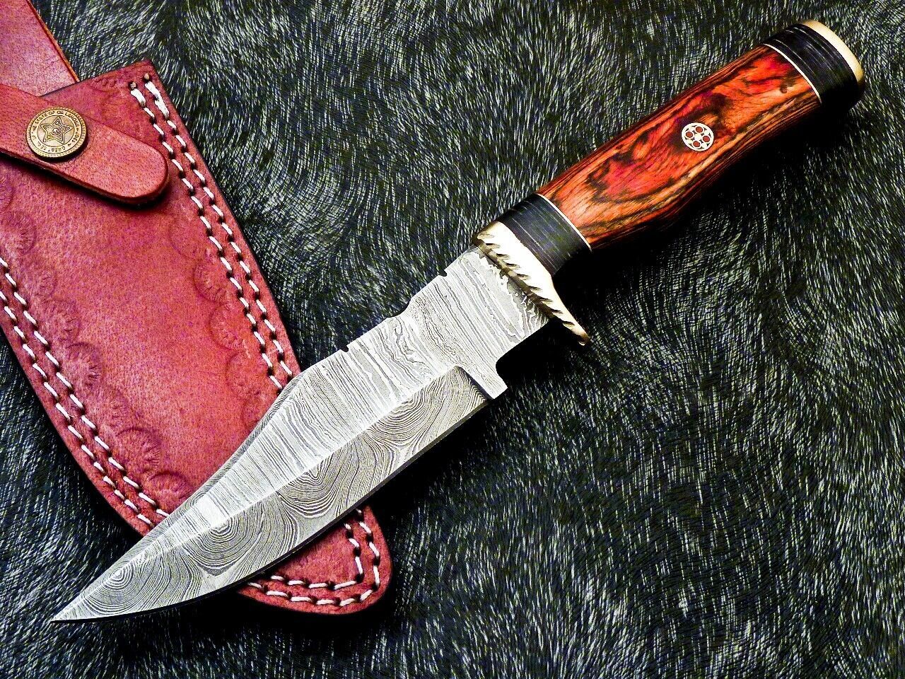 Heritage Forge 10 Inch Custom Damascus Steel Camping Hunting Knife with Hardwood Handle