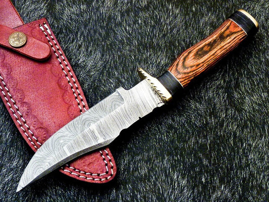 Heritage Forge 10 Inch Custom Damascus Steel Camping Hunting Knife with Hardwood Handle