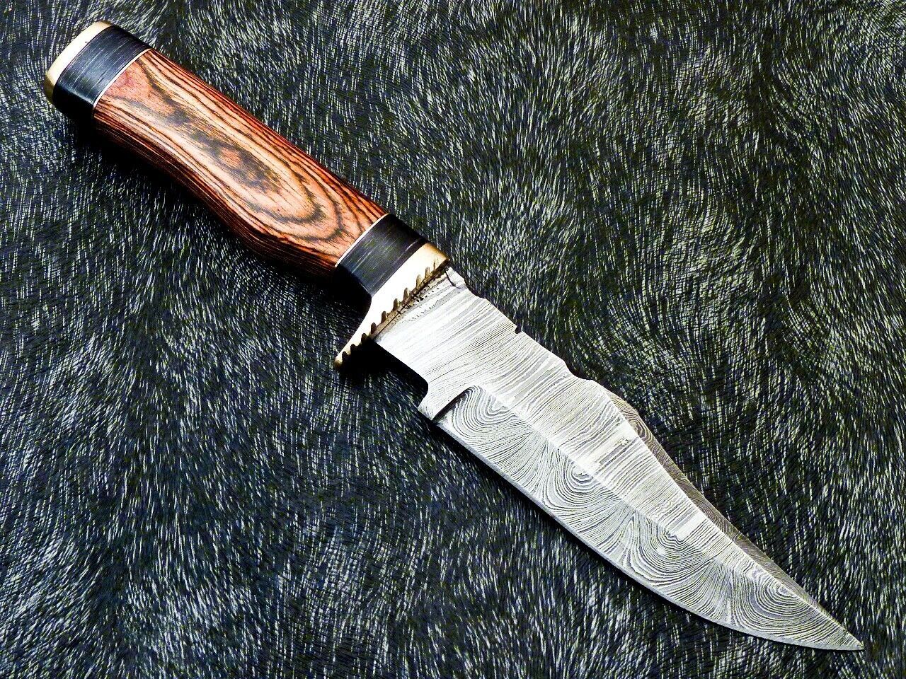 Heritage Forge 10 Inch Custom Damascus Steel Camping Hunting Knife with Hardwood Handle