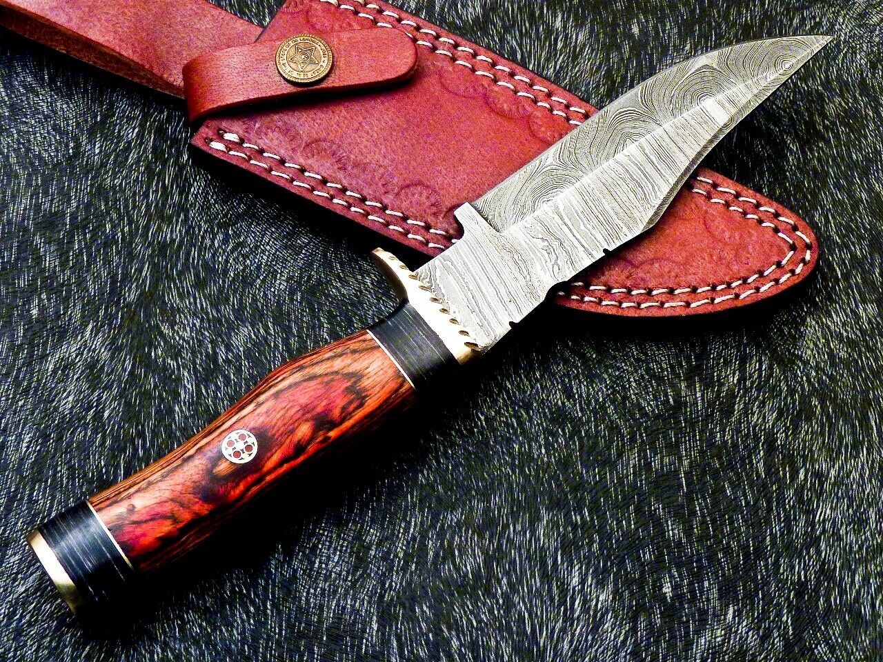 Heritage Forge 10 Inch Custom Damascus Steel Camping Hunting Knife with Hardwood Handle