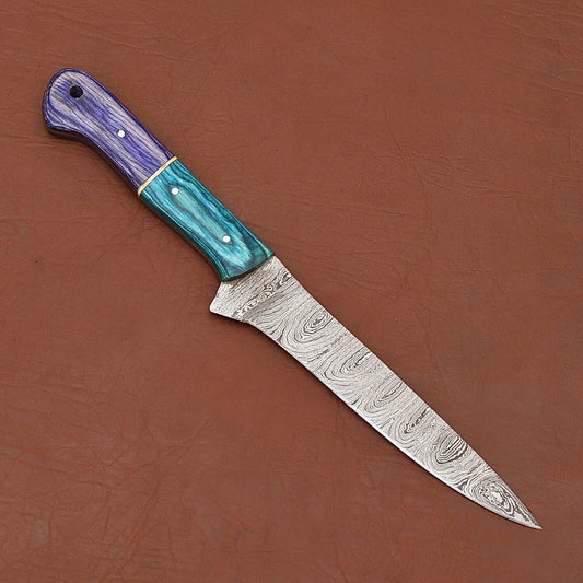 Handmade Damascus Steel Fillet Chef Knife with Ergonomic Pakka Wood Handle