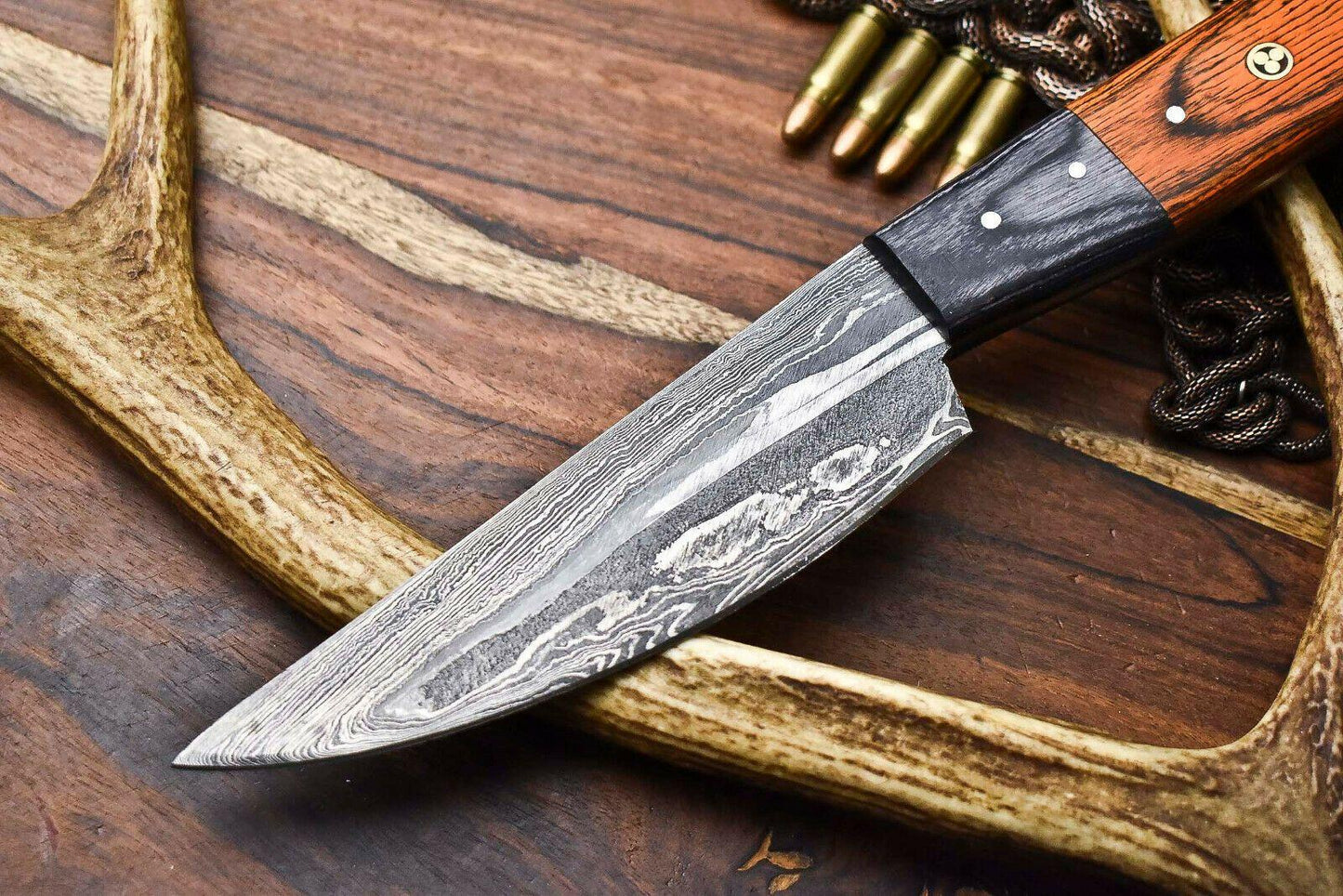 Custom Hand Forged Damascus Steel Chef Knife | Full Tang Hard Wood Handle