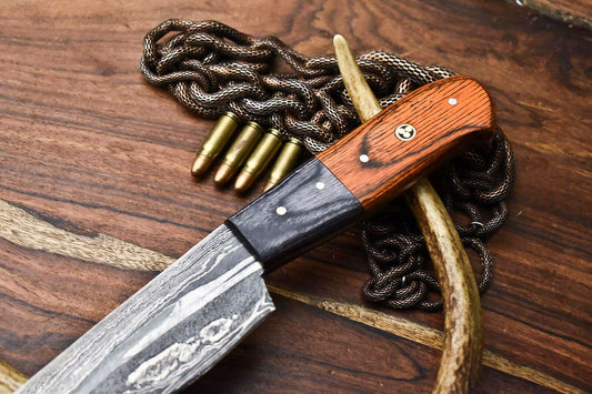 Custom Hand Forged Damascus Steel Chef Knife | Full Tang Hard Wood Handle