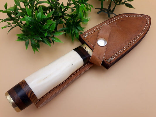 10" Handmade Damascus Steel Dagger Bowie Knife | Camel Bone Handle