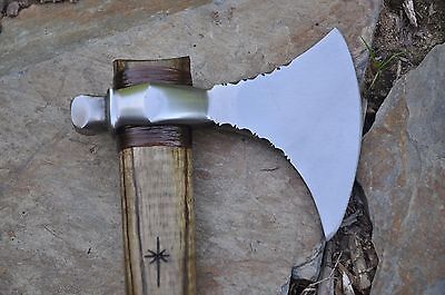 Hand Forged Viking Tomahawk Camp Axe with Poll Hammer and Curly Ash Handle