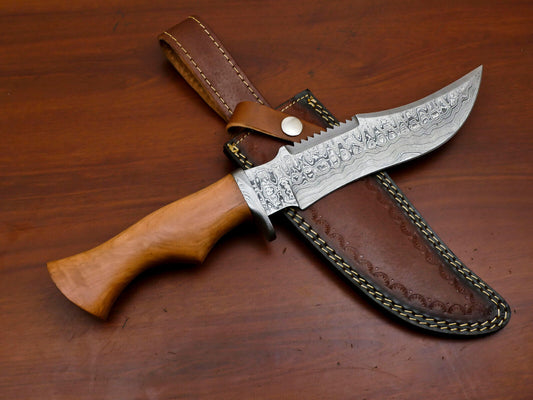 Heritage Forge 12.5" Damascus Steel Hunting Knife with Olive Wood Handle