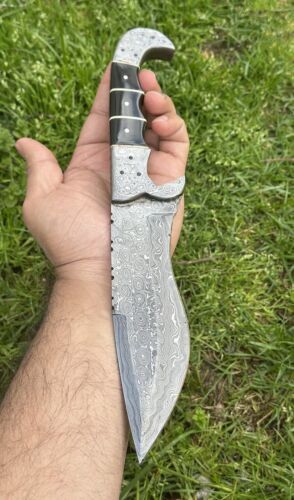 12" Handmade Damascus Steel Tracker Knife – Fixed Blade Hunting, Camping & Survival Tool