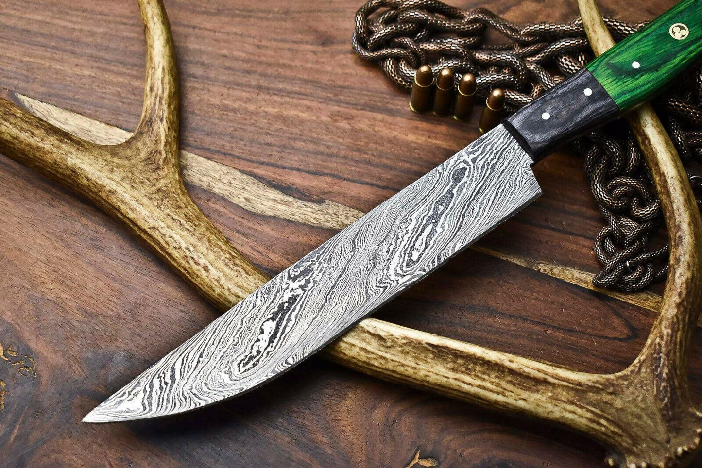Handmade Damascus Steel Chef Knife – Full Tang Kitchen Knife with Hardwood Handle