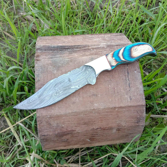 10" Custom Handmade Damascus Steel Bowie Knife with Twist Pattern & Wood Handle