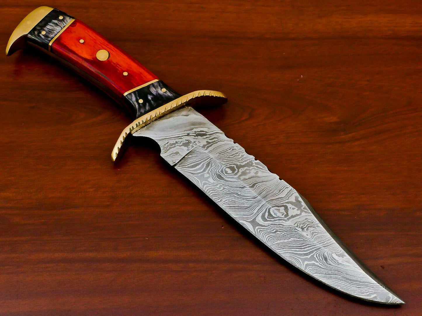 Handmade Damascus Custom Pakka Wood Bowie Hunting Knife – Full Tang, 12" Hunting Knife