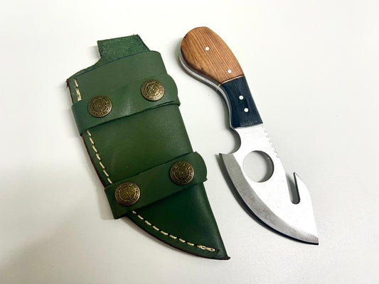 Hand-Forged Skinner Knife – Stainless Steel Blade, Wooden Handle & Leather Case