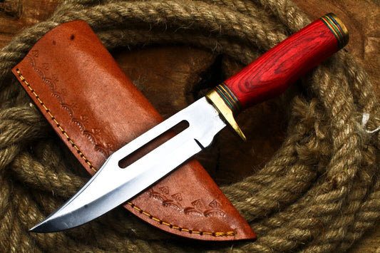 9" Handmade D2 Steel Skinner Knife | Hardwood Handle Full Tang Hunting EDC with Sheath