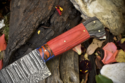 13" Handmade Twist Damascus Steel Chef Knife – Hard Wood Handle with Micarta Bolster