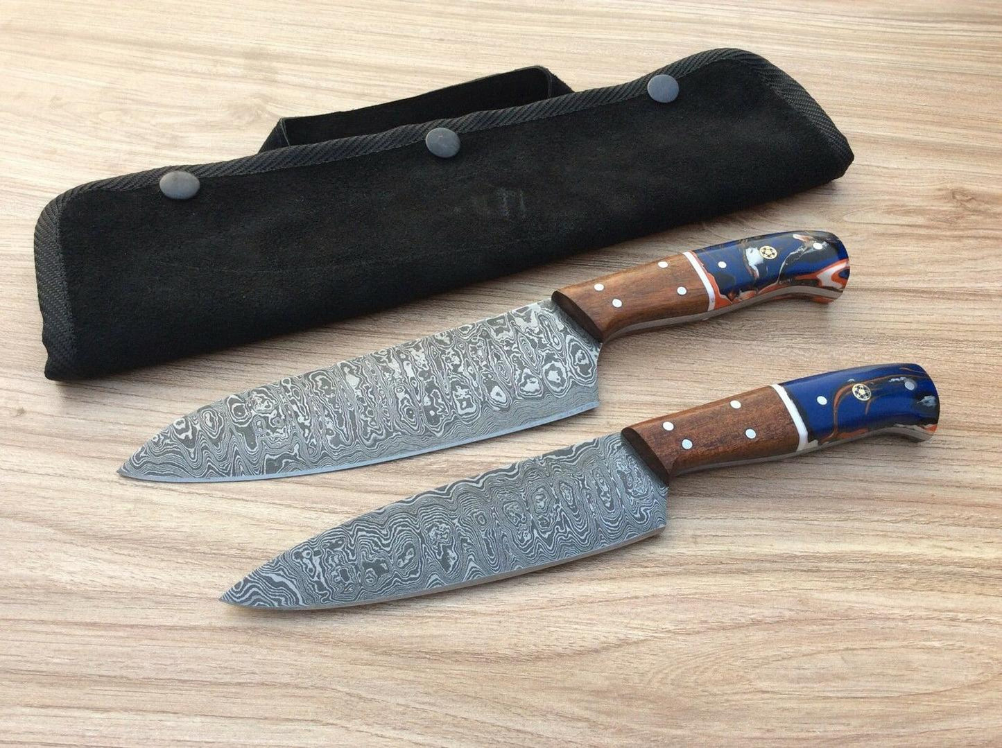 Handmade Damascus Steel Chef Kitchen Knife Set – 2pcs